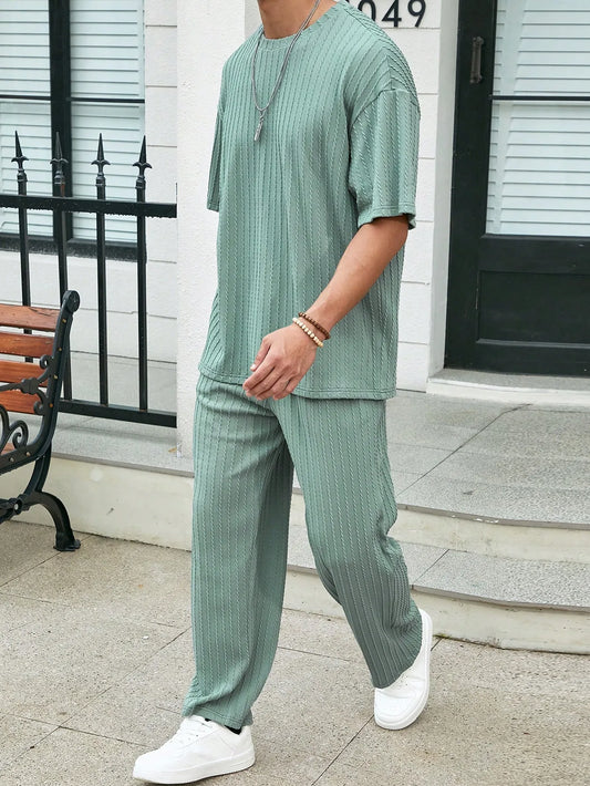 Drop Shoulder T-Shirt and Solid Wide-Fit Pants