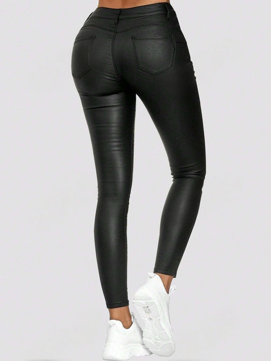 High Waist PU Leather Skinny Pants