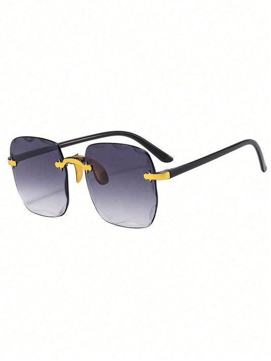 Sunglasses with black frame and yellow accents on a white background