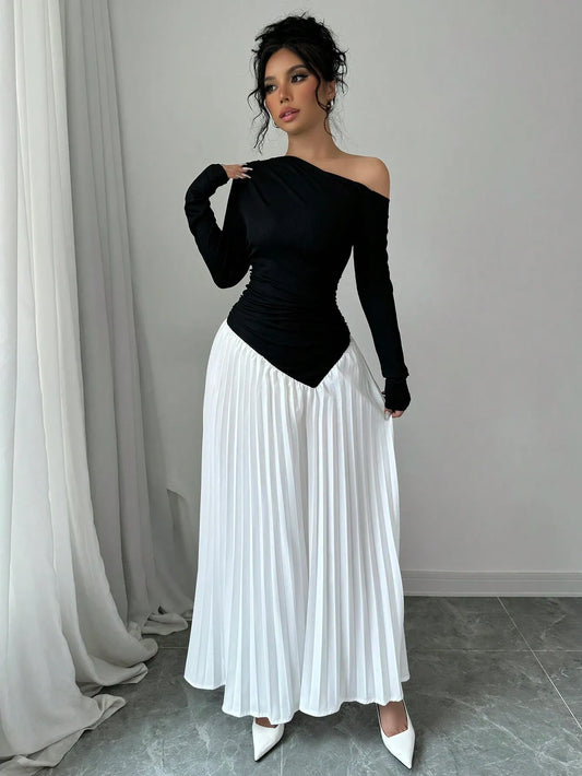 Asymmetrical Neck Ruched Elegant Dress