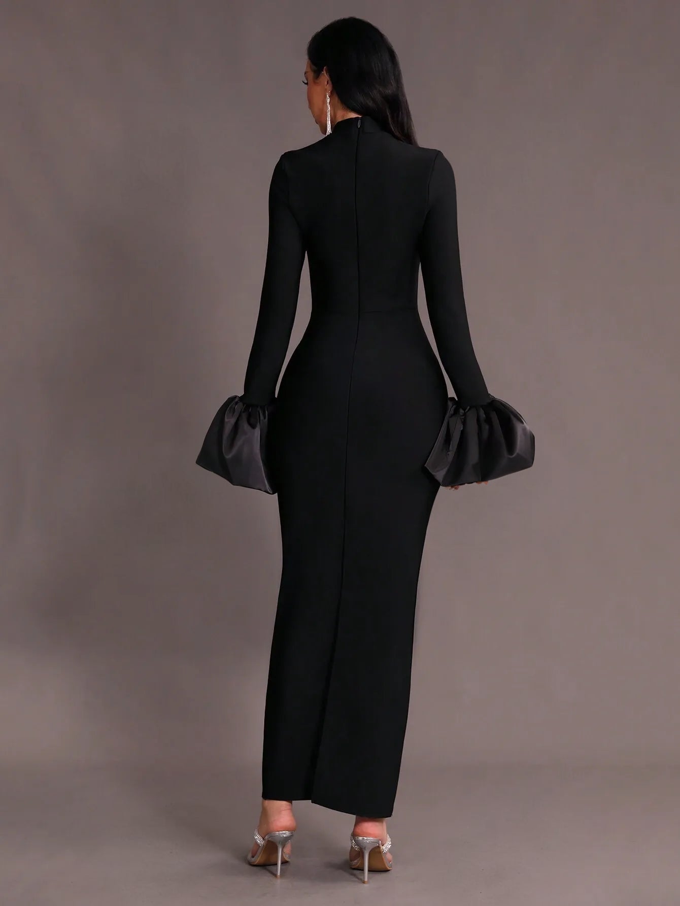 Mock Neck Bodycon Flare Sleeve Dress