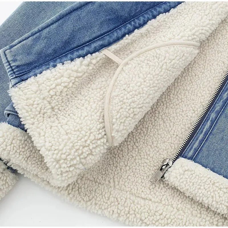 Petite Borg Zip Denim Jacket