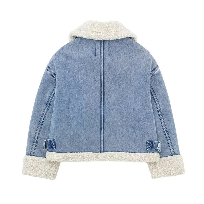 Petite Borg Zip Denim Jacket