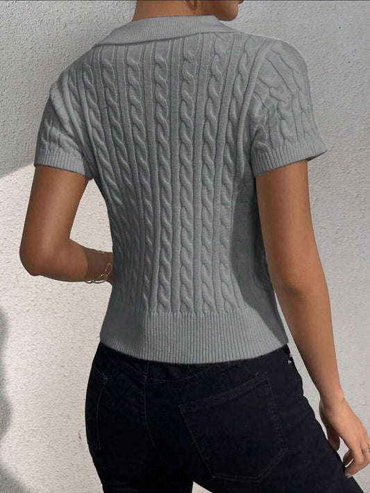 Casual Embroidery Detail Short Sleeve Knit Top