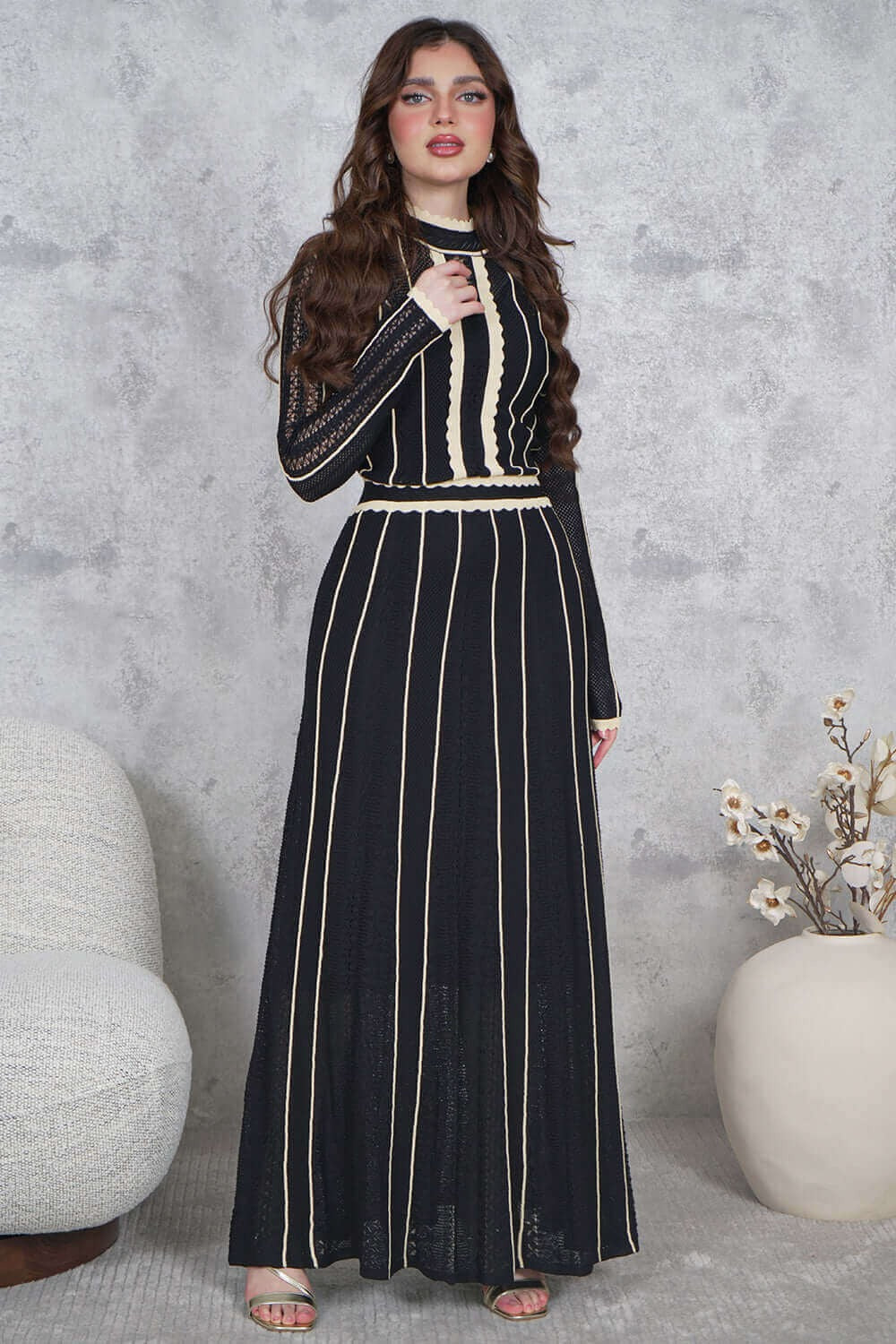 Long-sleeved quilted maxi dress