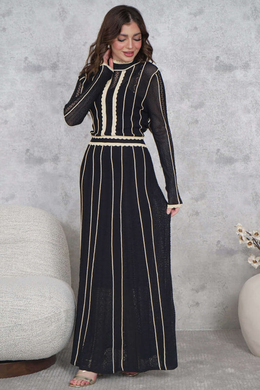 Long-sleeved quilted maxi dress