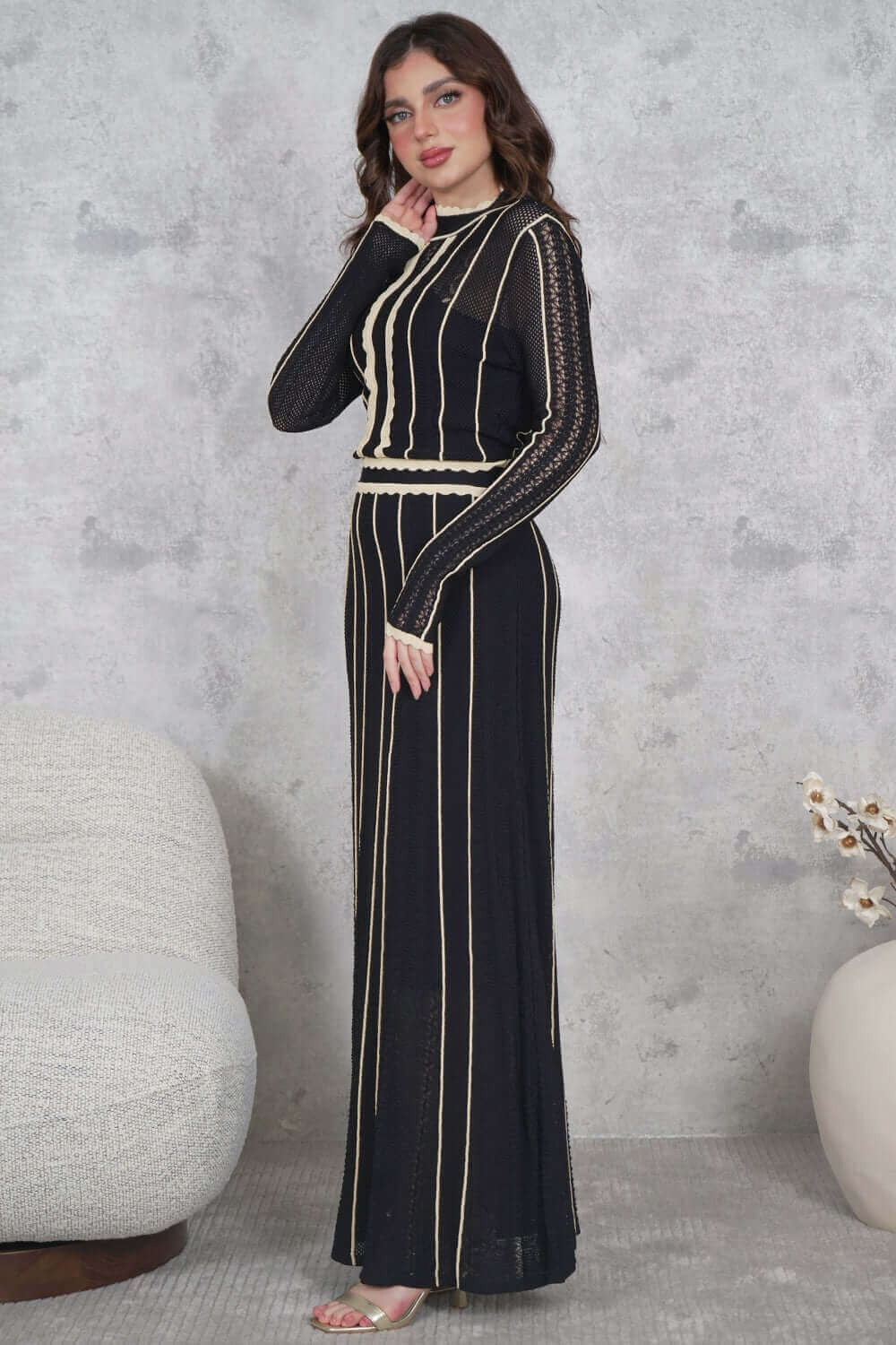Long-sleeved quilted maxi dress