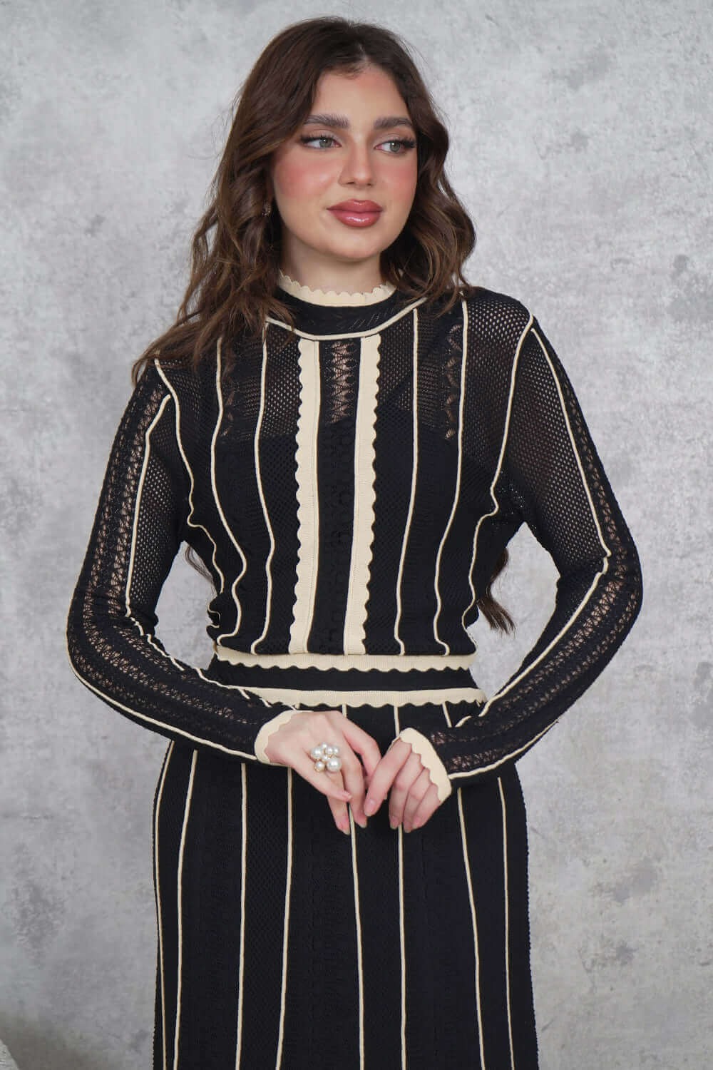 Long-sleeved quilted maxi dress