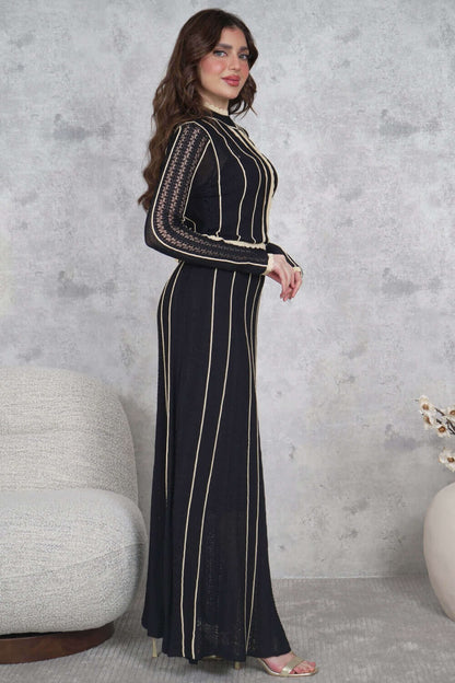 Long-sleeved quilted maxi dress