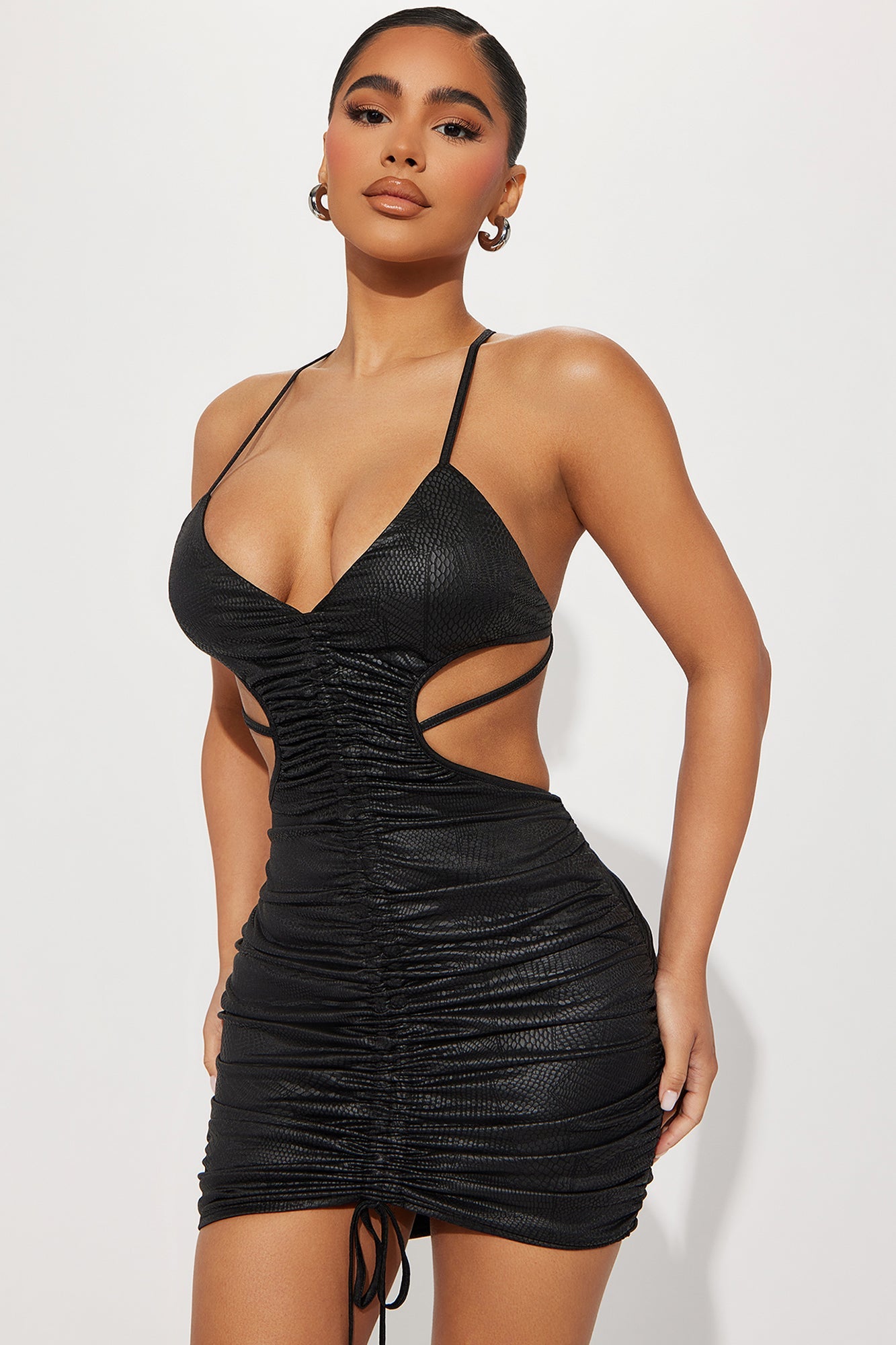 Backless Criss-Cross Ruched Mini Dress
