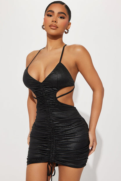 Backless Criss-Cross Ruched Mini Dress