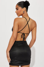 Backless Criss-Cross Ruched Mini Dress