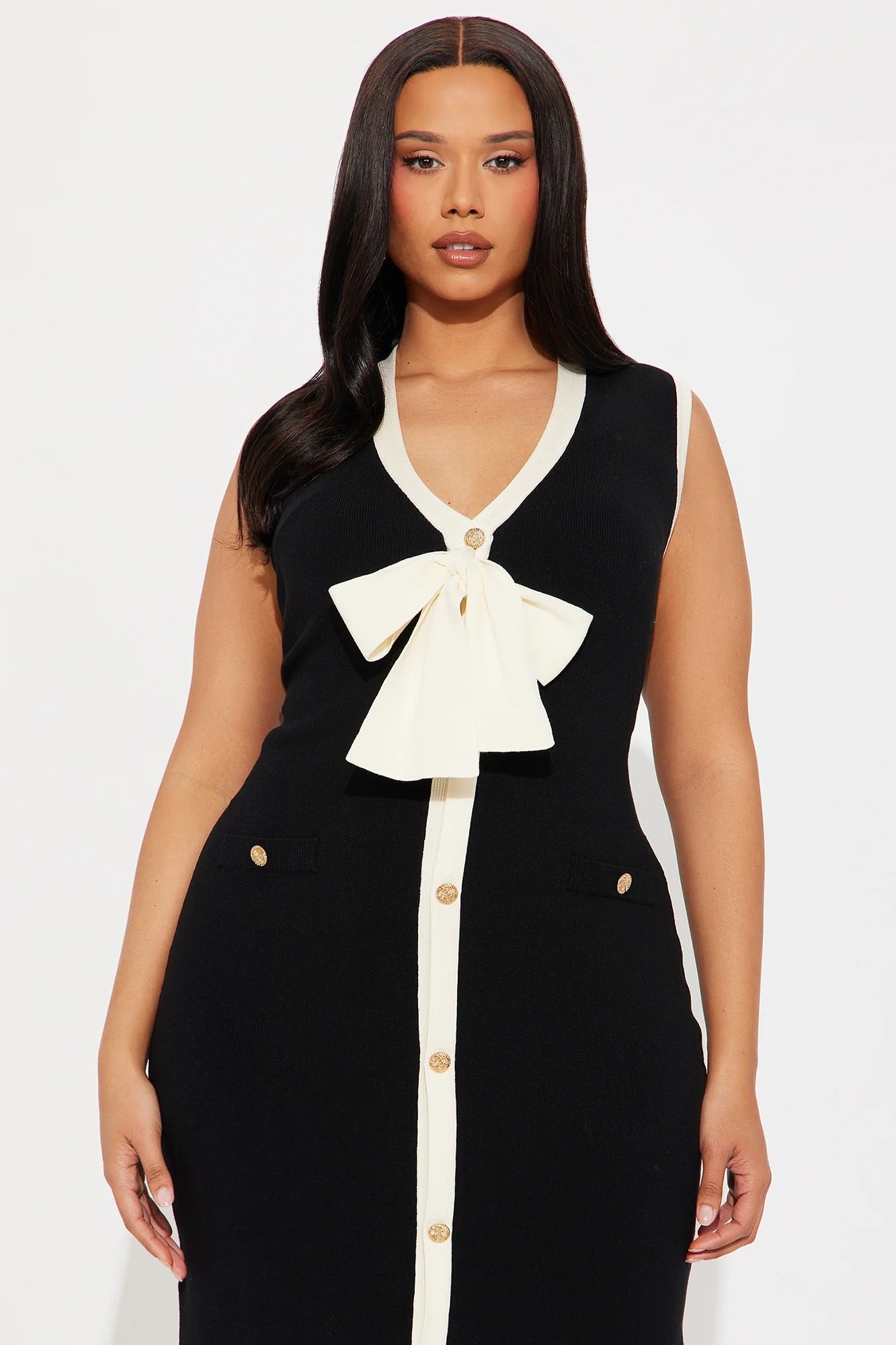 Elegant V-Neck Tie-Front Knit Dress
