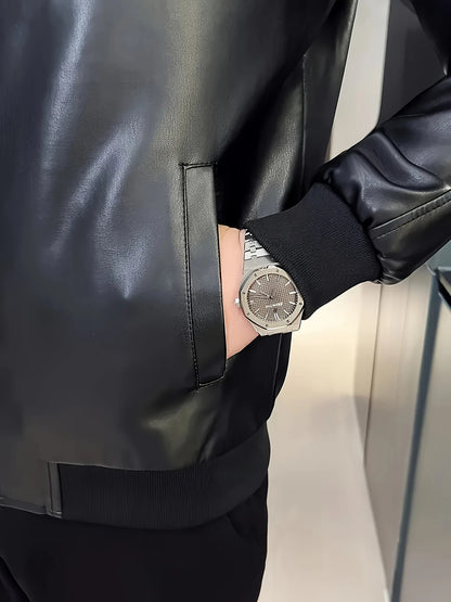 Zip-Up Leather Coat