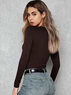 Elegant Long Sleeve Chest Wrinkle Top