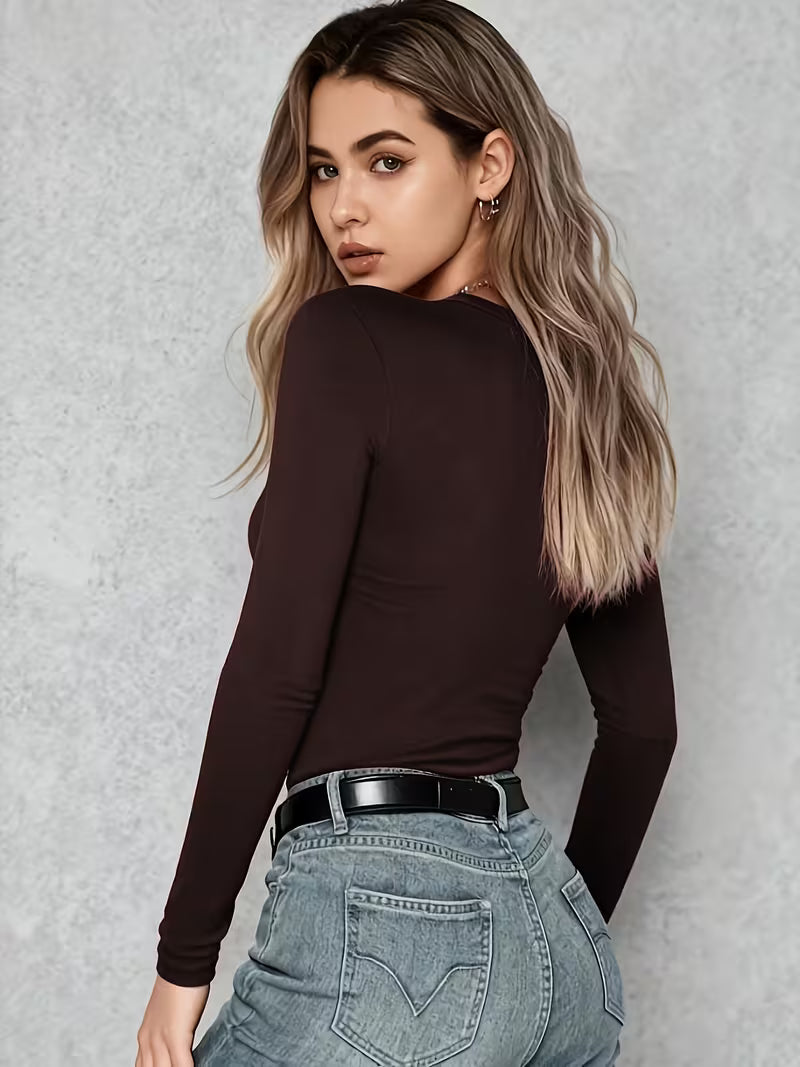 Elegant Long Sleeve Chest Wrinkle Top