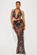 Leopard Mesh Skirt Set