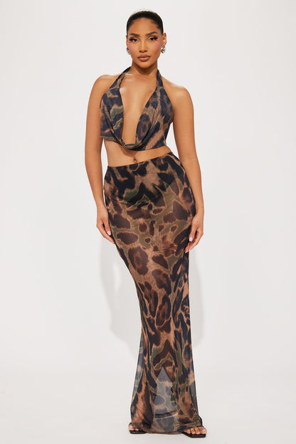 Leopard Mesh Skirt Set