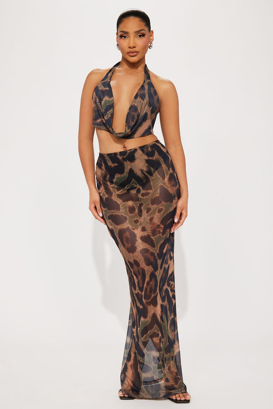 Leopard Mesh Skirt Set
