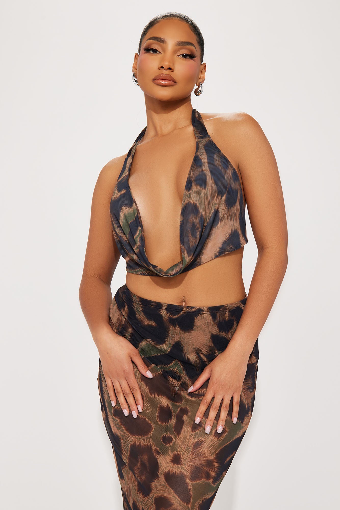 Leopard Mesh Skirt Set