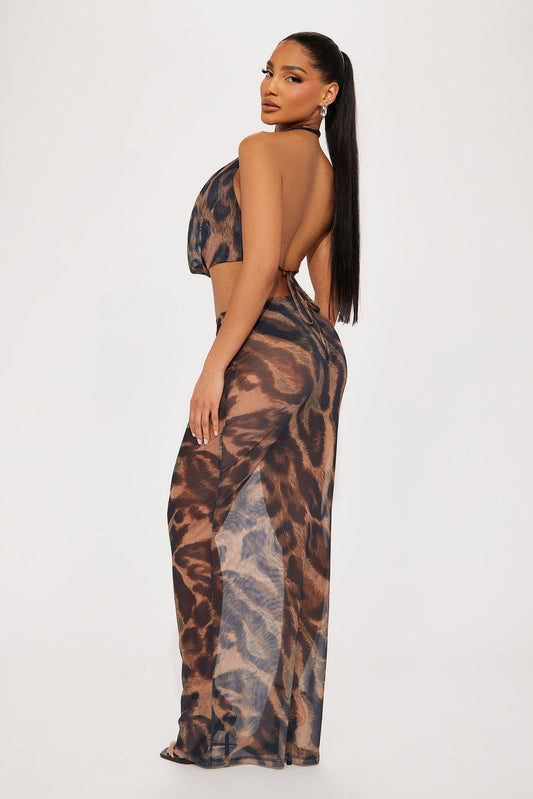 Leopard Mesh Skirt Set