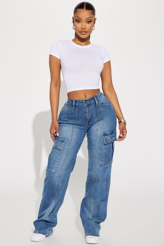 Stretch Straight Leg Cargo Jeans
