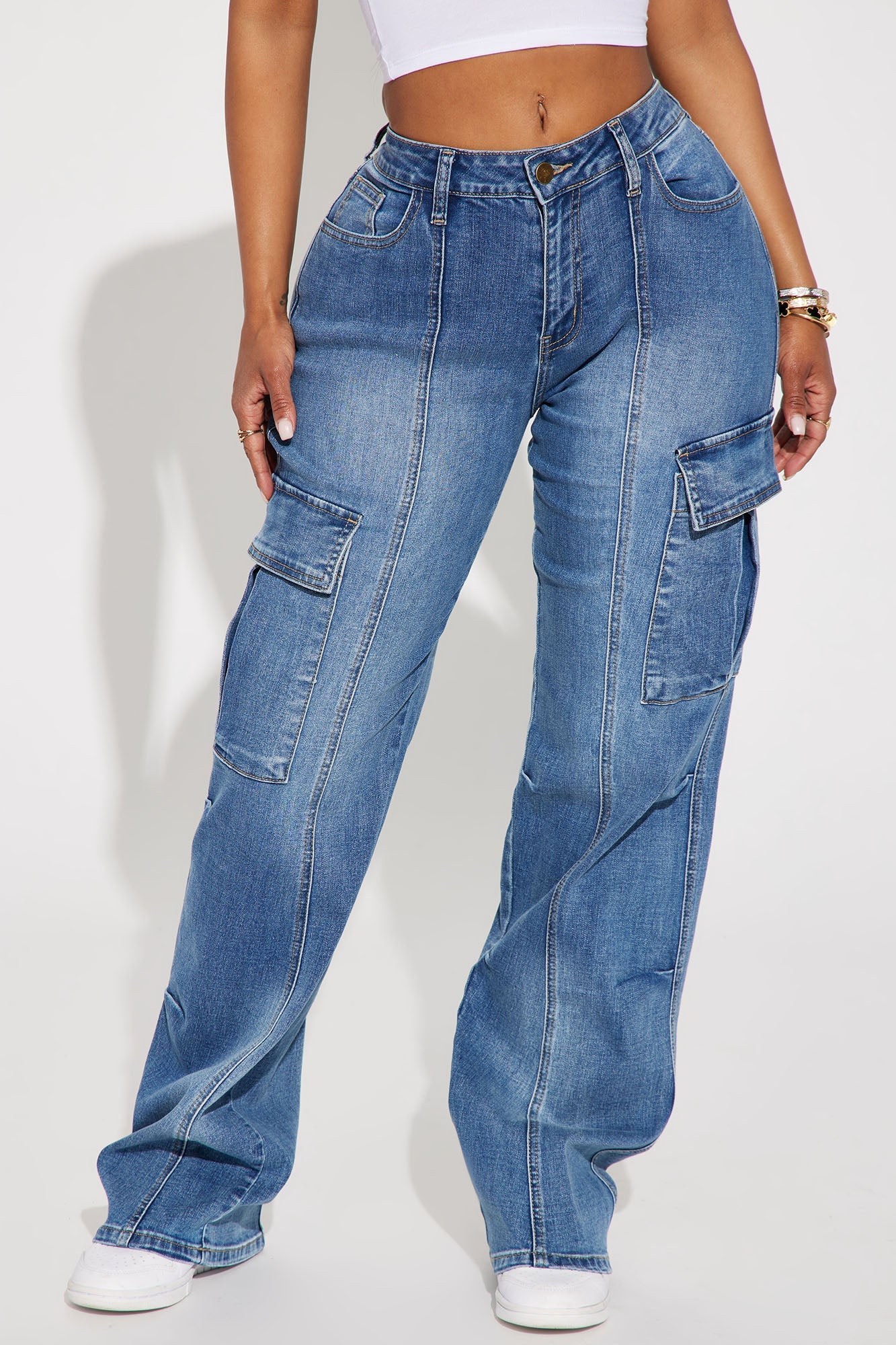 Stretch Straight Leg Cargo Jeans