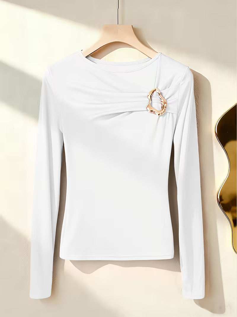 Elegant Long Sleeve Chest Wrinkle Top