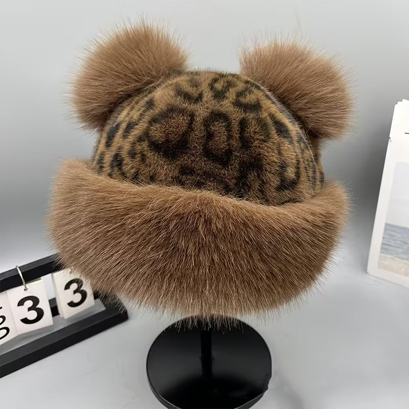 Vintage Leopard Mongolian Fur Hat