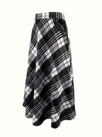 Plaid skirt with a black and white pattern on a white background