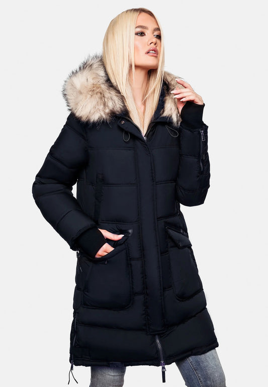 Fuzzy Trim Hooded Padded  Coats