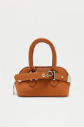 Brown handbag with a strap on a white background