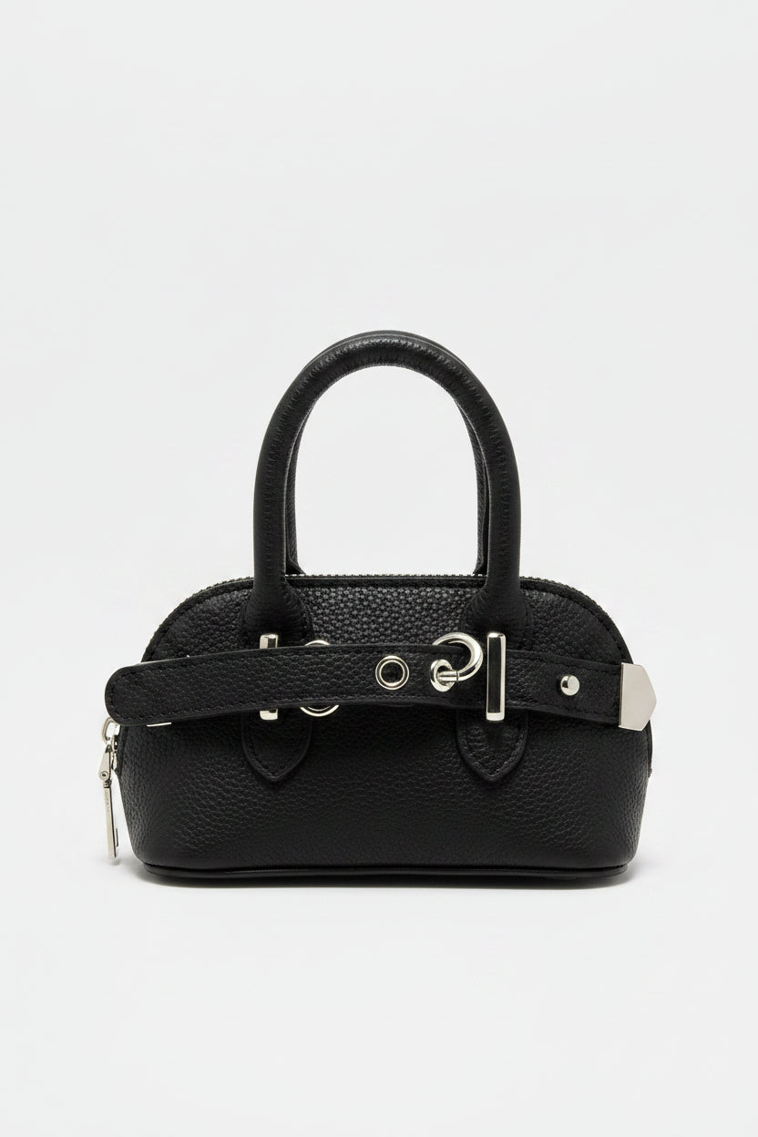 Brown handbag with a strap on a white background