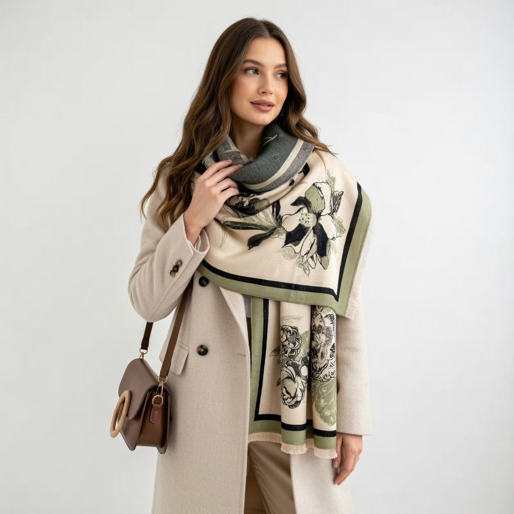 Elegant Floral Double-Sided Soft Versatile Scarf