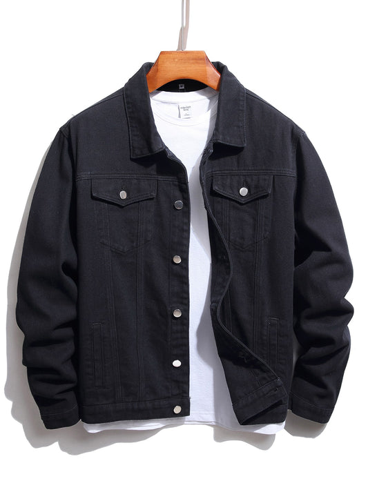 Button Front Solid Denim Jacket