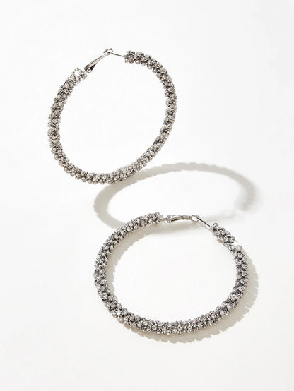 Cubic Zirconia Decor Hoop Earrings