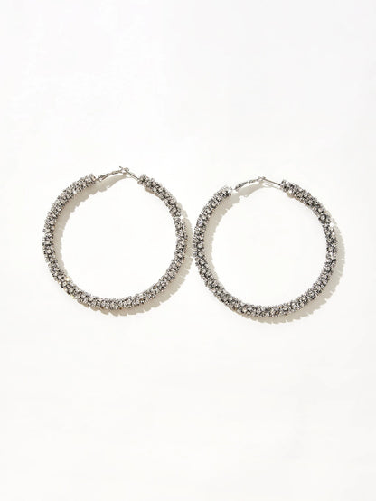 Cubic Zirconia Decor Hoop Earrings