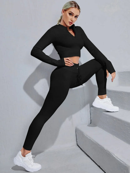 Zipper Half Placket Rib-knit  Sets