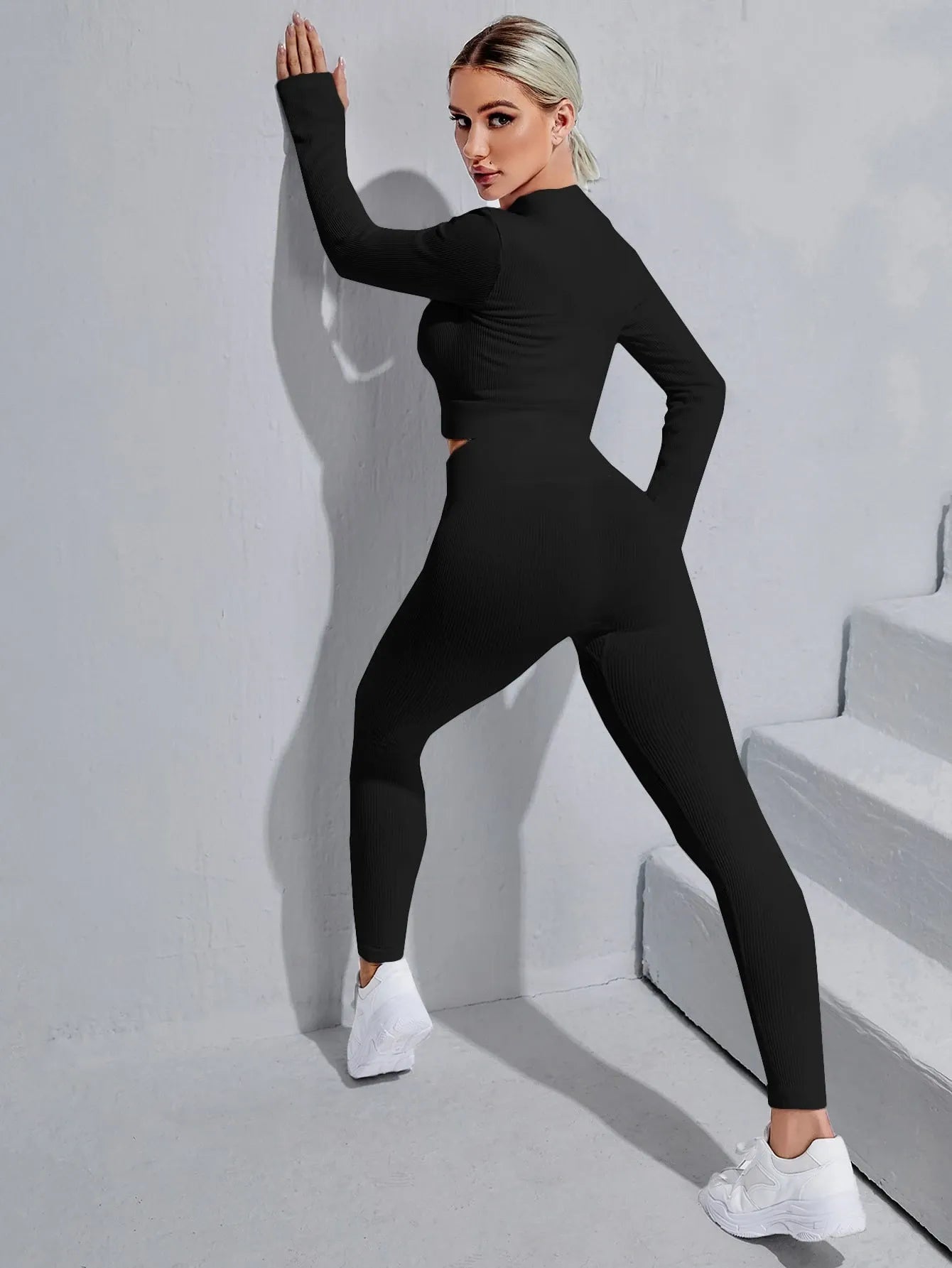 Zipper Half Placket Rib-knit  Sets