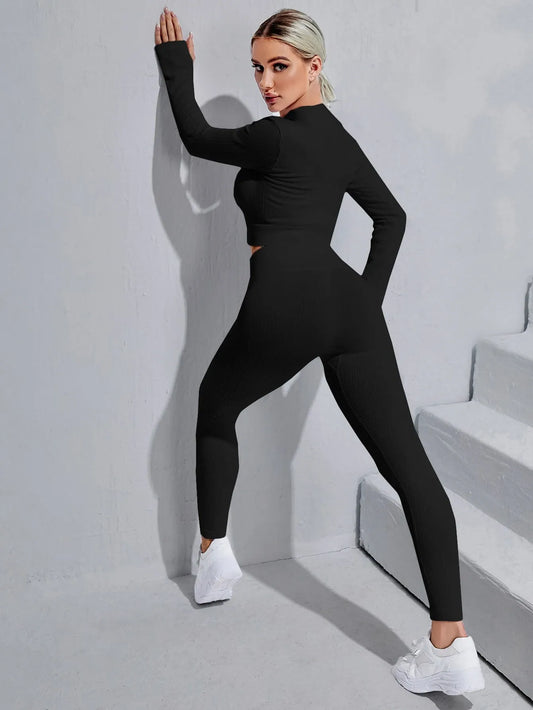 Zipper Half Placket Rib-knit  Sets