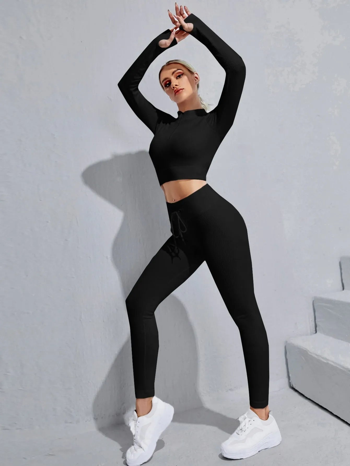 Zipper Half Placket Rib-knit  Sets