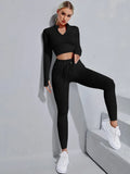 Zipper Half Placket Rib-knit  Sets