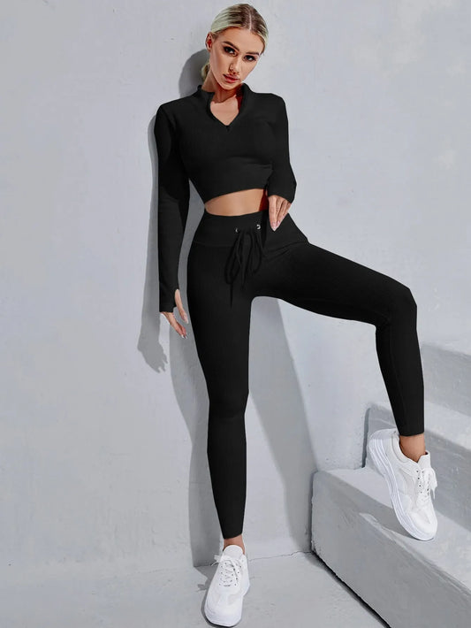 Zipper Half Placket Rib-knit  Sets