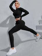 Zipper Half Placket Rib-knit  Sets