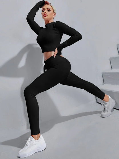 Zipper Half Placket Rib-knit  Sets