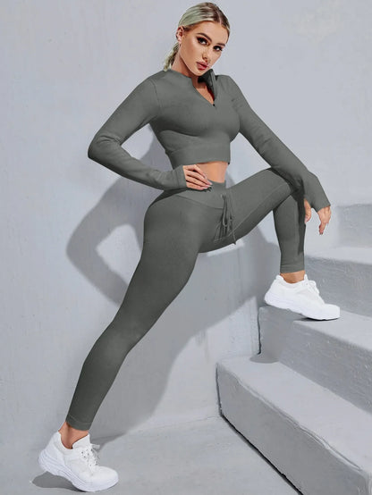 Zipper Half Placket Rib-knit  Set