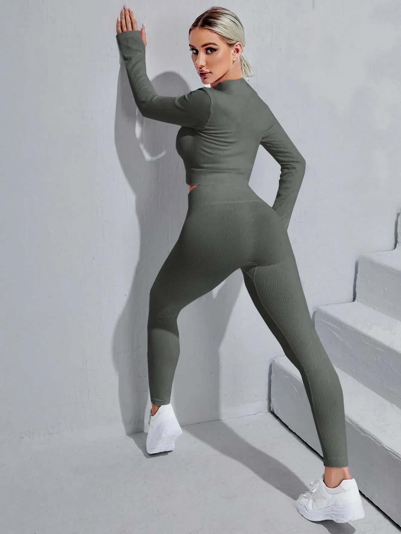 Zipper Half Placket Rib-knit  Set