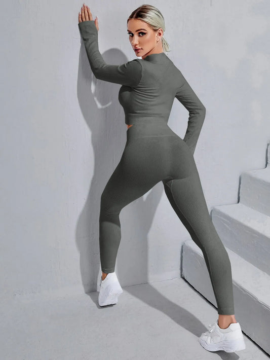Zipper Half Placket Rib-knit  Set