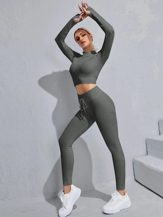 Zipper Half Placket Rib-knit  Set