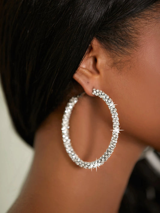 Cubic Zirconia Decor Hoop Earrings